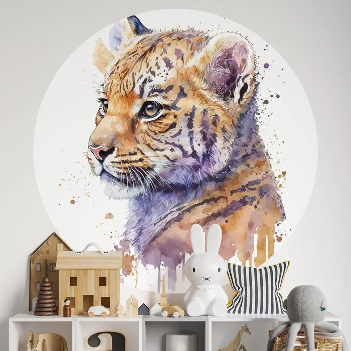 Sticker mural rond - Lionceau - Adhésif MATE - Diamètre 70 cm - Vinyle - Décoration murale-0