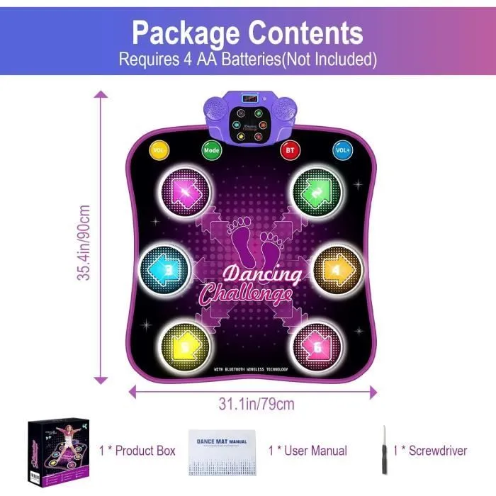Tapis de Danse Lumineux pour Enfants Filles avec Bluetooth et 5 Modes de Jeu - Noir-3