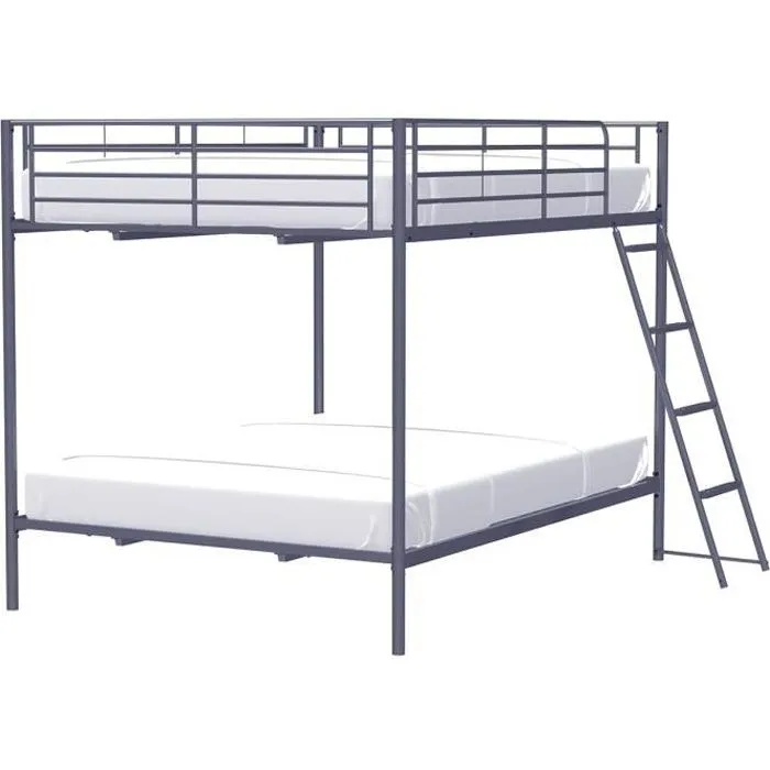 Lits superposés en métal - Dark Grey - Sommiers inclus - 2 x 140 x 190 cm - ALICE-0