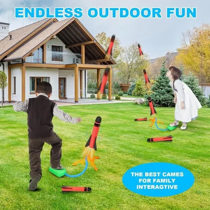 Lanceur de Fusée Jouet pour Enfants,Fusée Plastique Kit avec 3 Lance-Rocket en Mousse,Jeux Enfants 4 5 6 7 8 9 Ans Noel Jeux-3