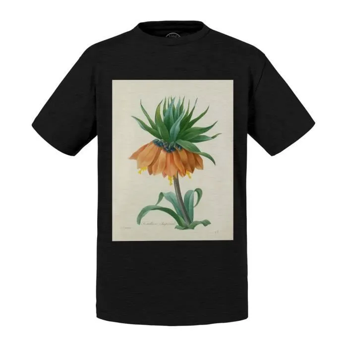 T-shirt Enfant Noir Fritillaire Imperiale Planche Illustration Botanique Ancienne Fleurs-0