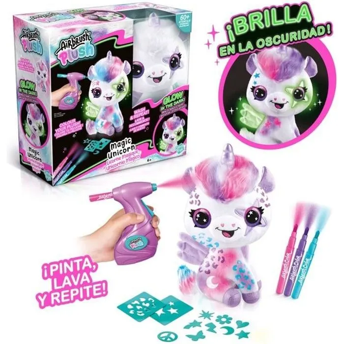 Canal Toys Licorne à Personnaliser Airbrush Plush - Peluche Spray Art avec Feutres et Pochoirs - dès 6 ans - OFG 274-0