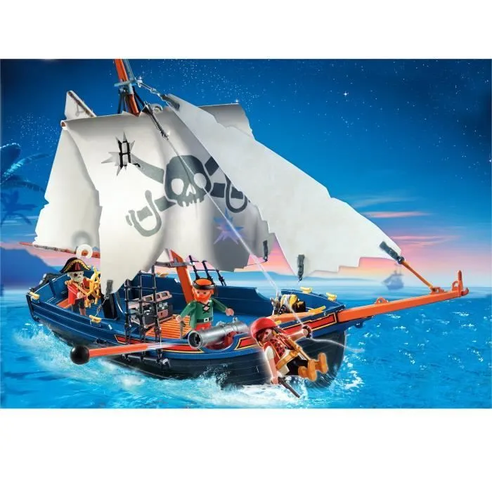 PLAYMOBIL 5810 Chaloupe des pirates, avec canon, Flotte dans l'eau, 3 personnages, 84 pièces, Les pirates, Dès 4 ans-1