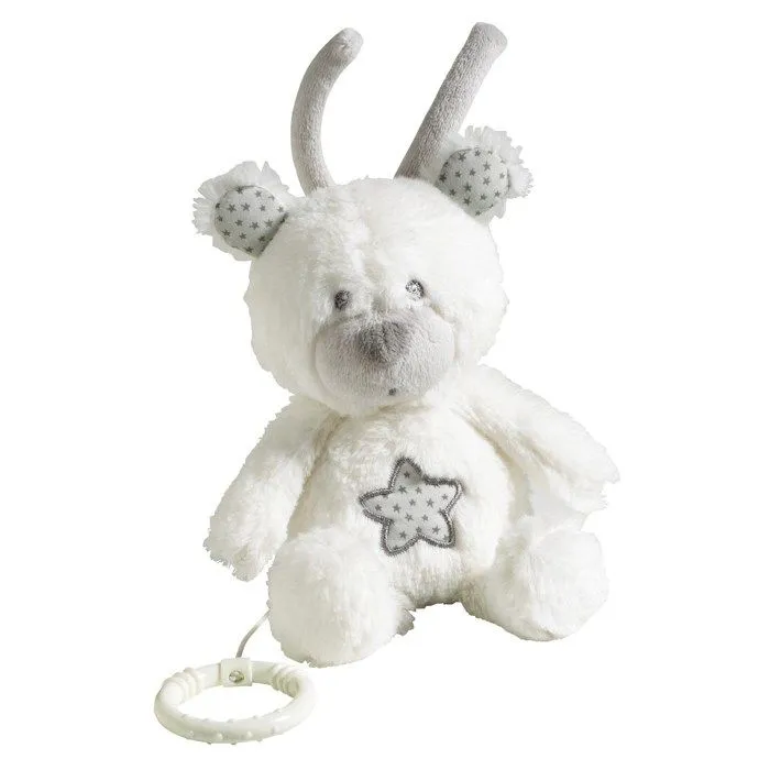 Peluche Mini Musical Ours en velours blanc - Céleste - 15 x 22 x 15cm - Bébé - Intérieur-0
