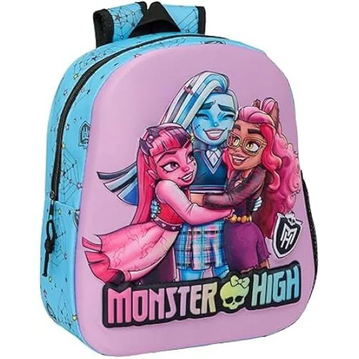 Sac à dos d'école Monster High - SAFTA - 3D - Lilas/Bleu - 27 x 10 x 33 cm-0