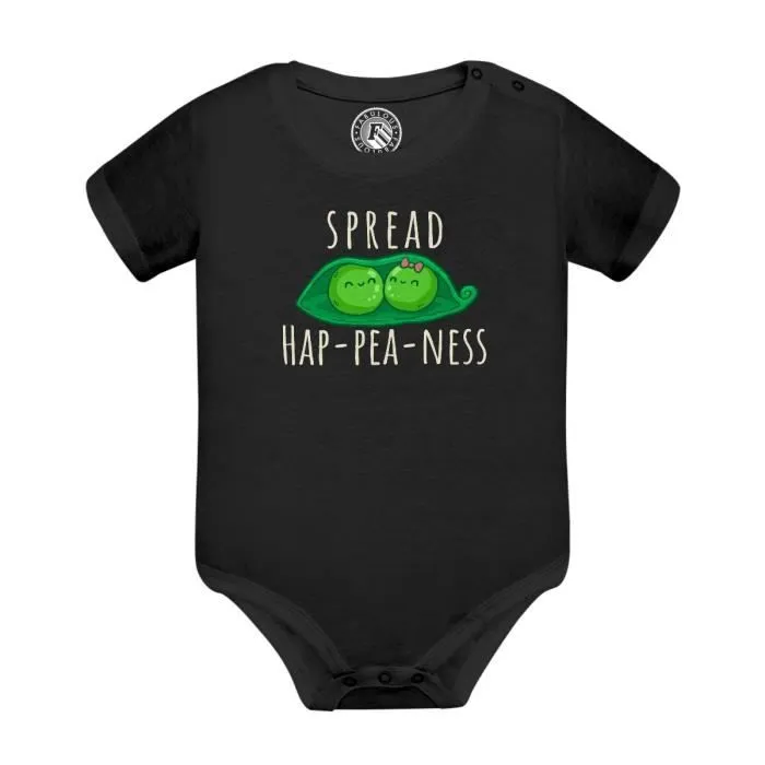 Body Bébé Manche Courte Noir Spread Hap-pea-ness Jeux de Mots Anglais Nourriture Légume-0
