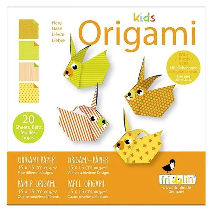 Kit Origami - Fridolin - Lièvre - 20 Feuilles - 4 Motifs - Pour Enfants à Partir de 6 Ans-0