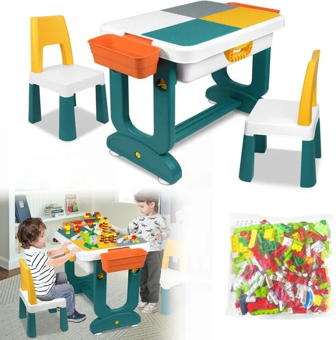 Table d'activités - LARS360 - Multifonctionnelle - 1 Table + 2 Chaises - 300 Blocs - Sécurisée-0