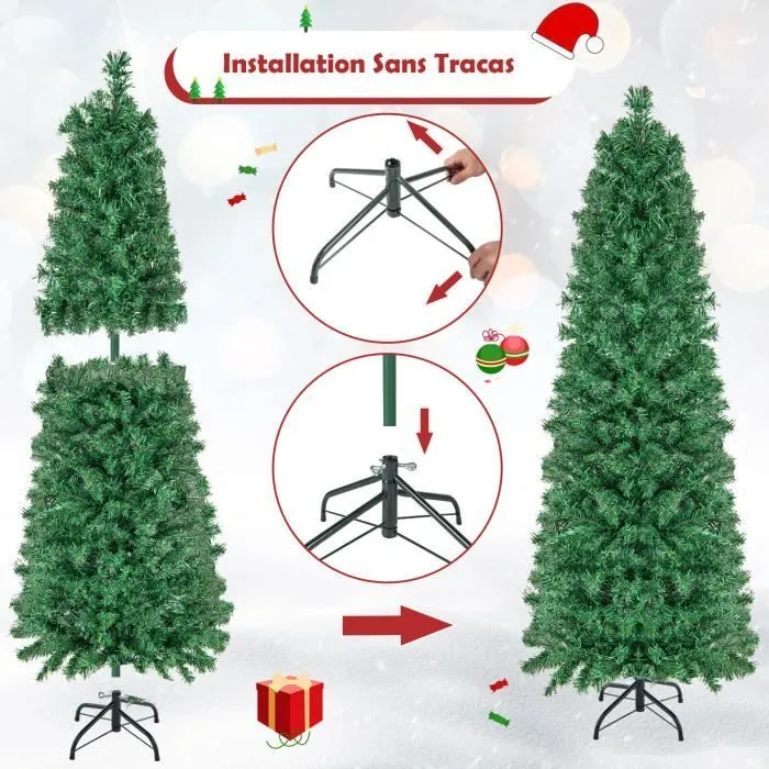 COSTWAY Sapin de Noël Artificiel 150 cm avec Fibre Optique Colorées 361 Branches PVC Forme de Crayon Décoration de Noël pour Maison-3