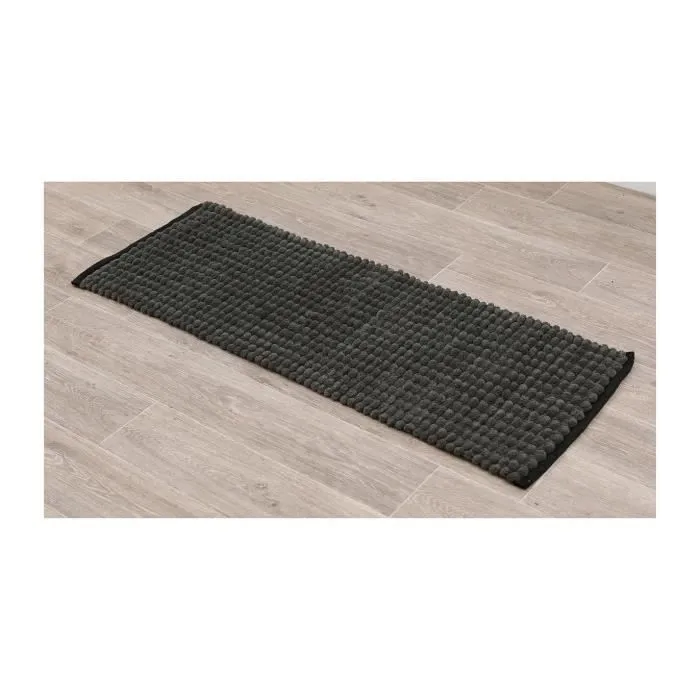 TENDANCE - Grand Tapis de salle de bain Bicolore Vert Kaki et Noir en Polycoton 45 x 120 cm-1