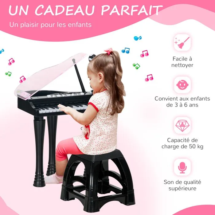 AIYAPLAY Piano enfant électronique, clavier de piano, 32 touches multifonctions, avec micro haut parleur et tabouret-5
