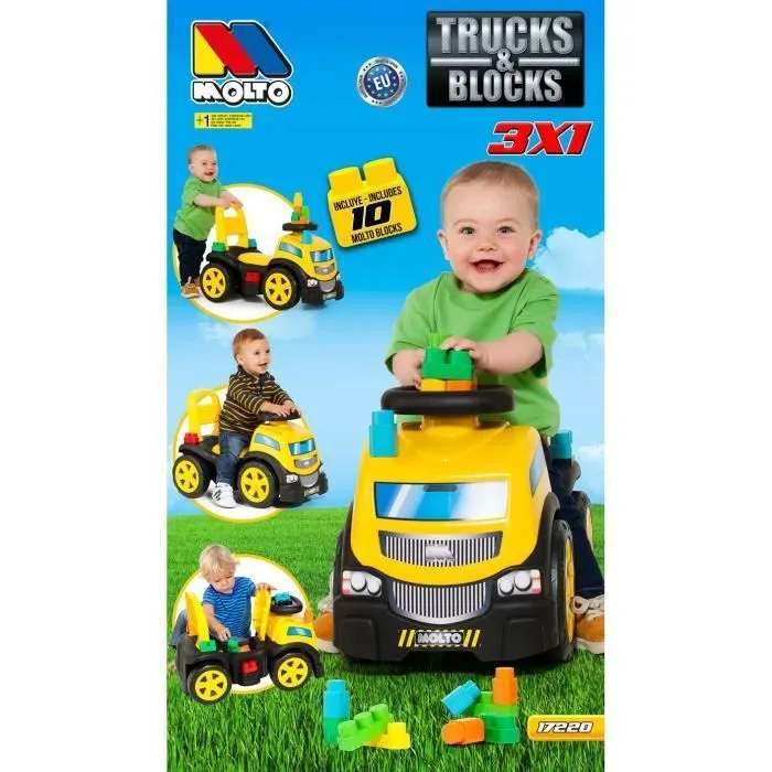 Camion Trotteur 3 en 1 - MOLTO - Jouet éducatif - Jaune - Mixte - Effets sonores-1