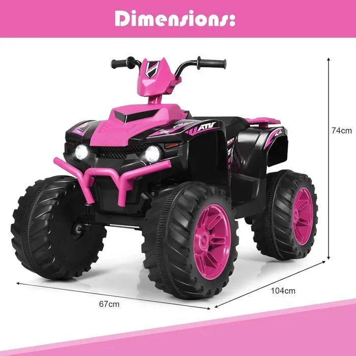 COSTWAY Quad Électrique 12V pour Enfants, avec Lumière, Musiques et Histoires, 104x67x74 cm, pour Différents Terrains, 3-7 Ans, Rose-5