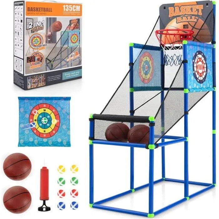 COSTWAY Jeu de Basket-ball Arcade Enfants 2 en 1 Jeu de Balles Collantes,Compteur Electronique avec Effet Sonore,2 Ballons 3 Ans+-0