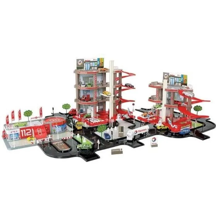 STARLUX COFFRET SUPER GARAGE - 2 STATIONS SERVICES COMPLETES AVEC BASE POMPIERS + 5 METRES DE ROUTES - TOTAL-0