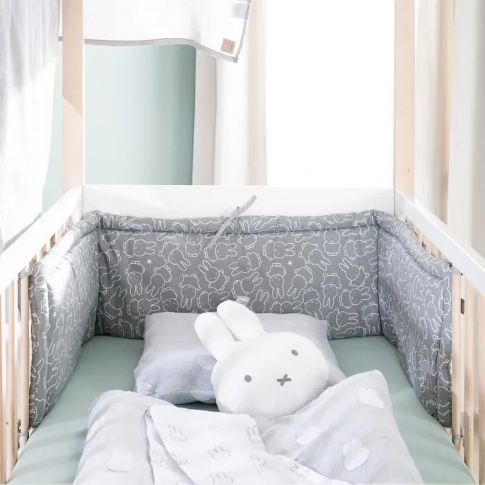 Tour de Lit Bébé - ROBA - Design de Lapin miffy® - Respirant - Gris - Blanc-1