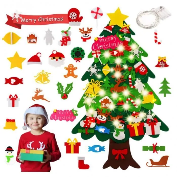Sapin de Noël Feutrine 113cm avec LED lumières Sapin de Noël Décoration Vitrine 35 PCS DIY Détachables Noël Ornements Cadeaux-0