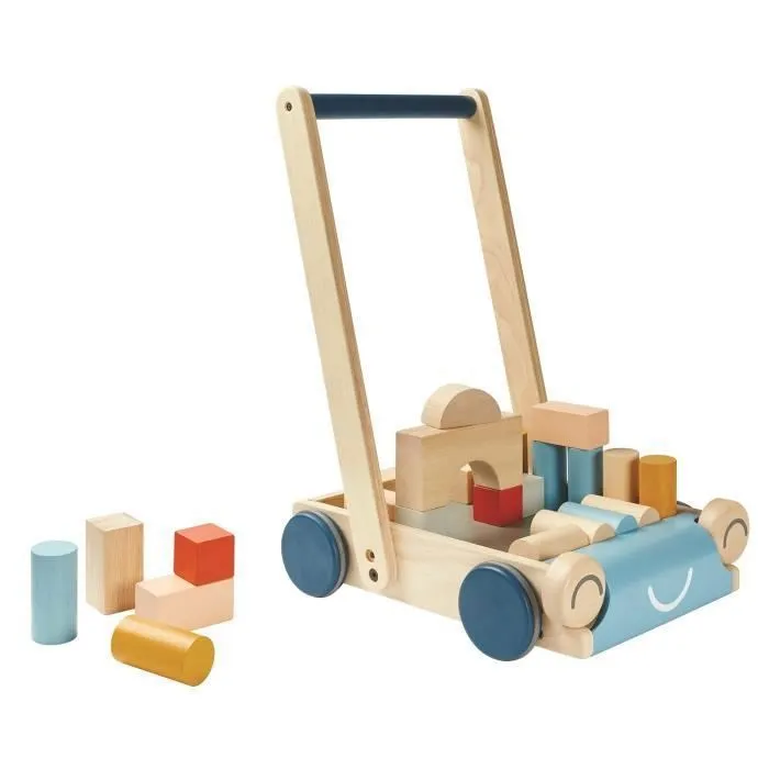 Chariot de marche Tendresse - Plan Toys - Pour Bébé de 12 mois et plus - 24 cubes en bois inclus-0