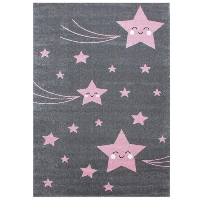 Tapis enfant - Etoiles Rose - 120 x 170 cm - 100% PP Frisé-0