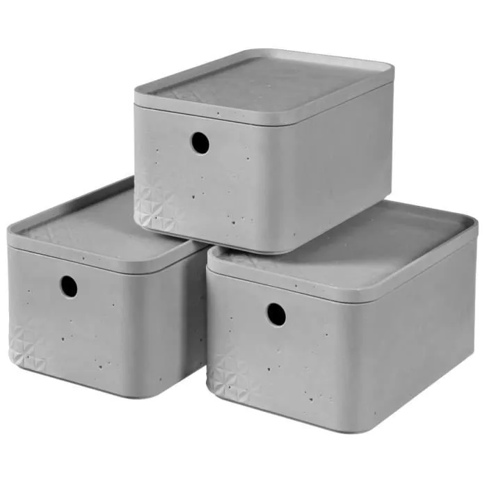 Curver Set de boîtes de rangement 3 pcs avec couvercle S Gris clair-0