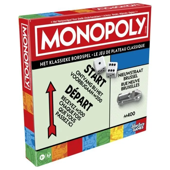 Monopoly classique, jeu de société de plateau, avec boîte de rangement et pions grand format, 2 à 6 joueurs, version FR, dès 8 ans,-6