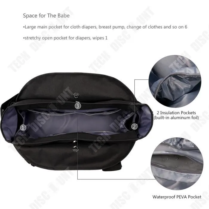 TD® Portable mère et bébé sac multifonctionnel polyester une épaule voyage en plein air mère sac ensemble universel avec sac à sucet-3