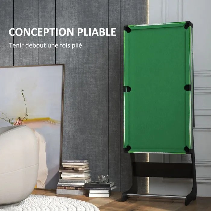 SPORTNOW Table de billard pliable américain compact avec accessoires 2 queues, 16 billes, traingle, craie, tapis vert-4