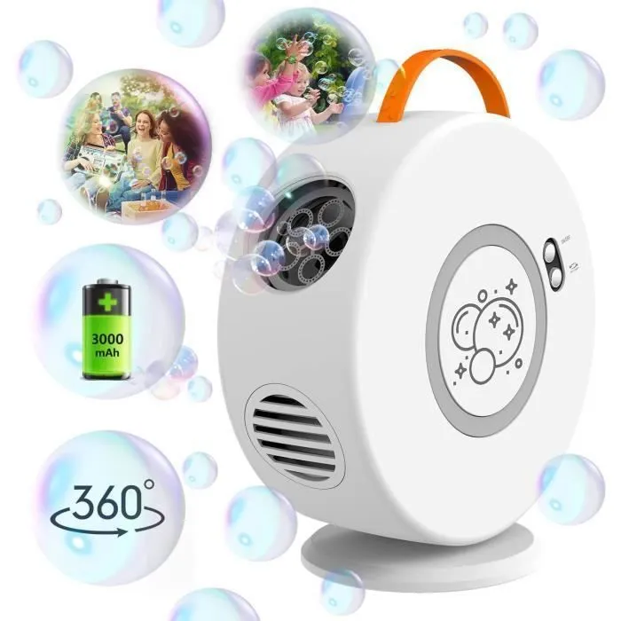 Machine à Bulles Jouet a Bulles Automatique Rechargeable Soufflante Rotatif 90°-360°, 500ml Souffleur à Bulles pour Enfants-0