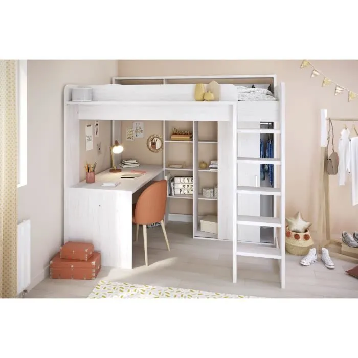 Lit combiné mezzanine enfant PARISOT Lena - Pin Petterson - Sommier inclus - 90 x 200 cm-3