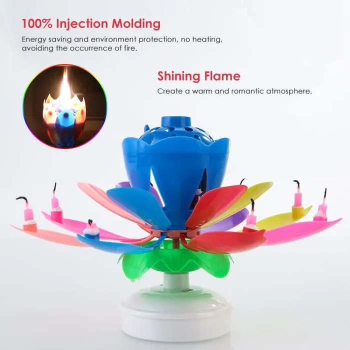 Bougie Musicale - Innovante - Lotus - 8 Bougies - Rotation - Joyeux Anniversaire-1