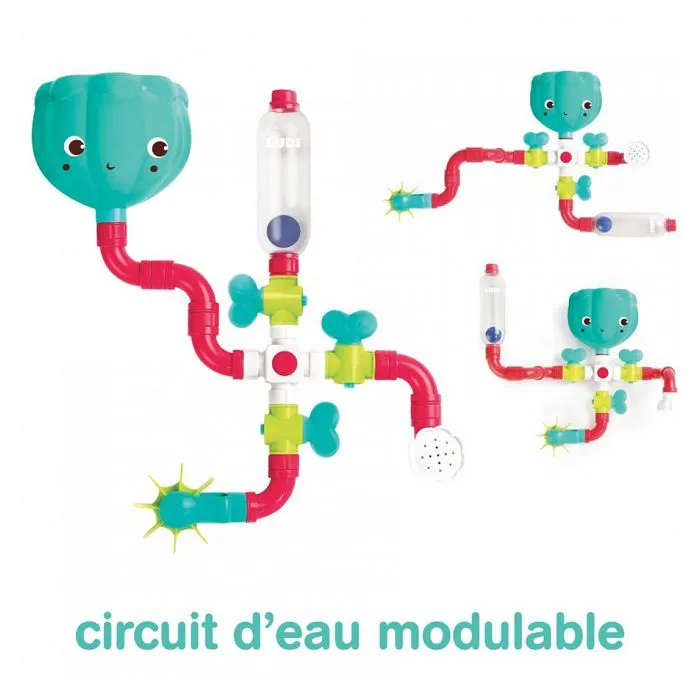 Circuit d'eau à construire LUDI - Jouet de bain pour bébé - 14 pièces à assembler avec moulin et arroseur-4