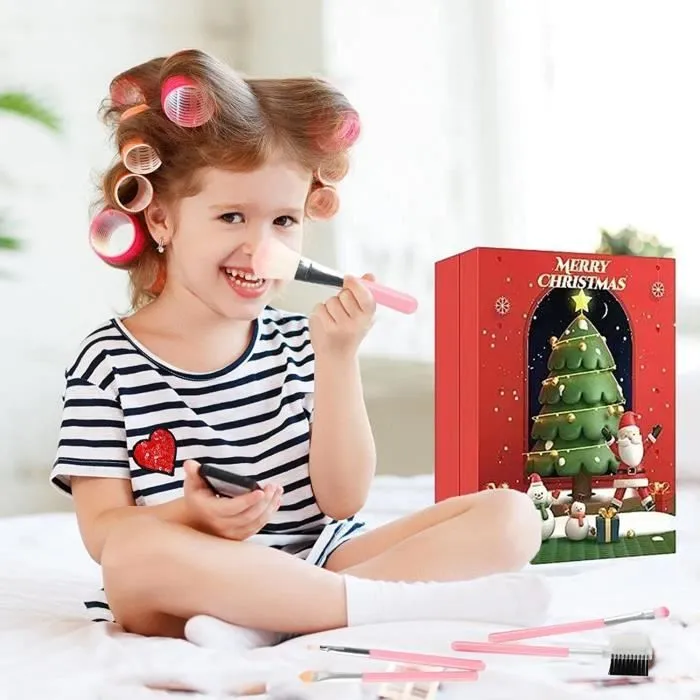 Faux Maquillage Enfant Jouet Filles, Malette Maquillage Jouet Ensemble De Maquillage Beauté Cadeau Fille,Calendrier De L'Avent Noël-1