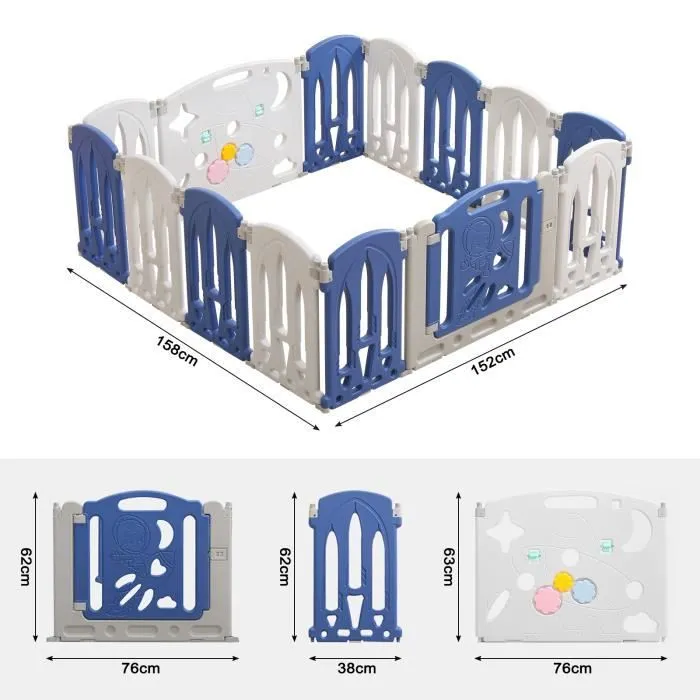 LARS360 Parc Bébé 14 Panneaux (12+2), Barrière de Sécurité Portail Parc XL, Parc Bébé en Plastique Pliable Intérieur et Extérieur-1