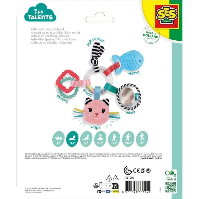 Jouet pour bébé - Anneau de jeu à activités - Katy le chat - Rose - Dès 3 mois-1
