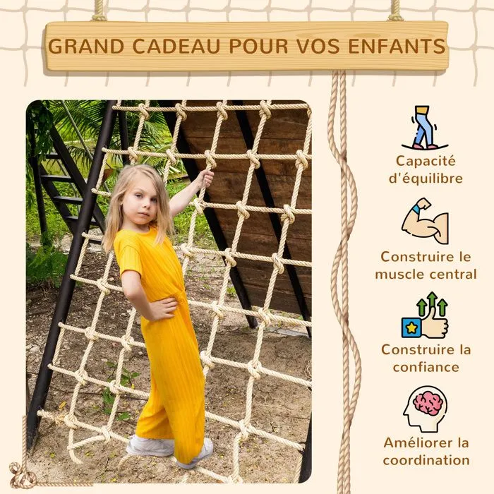Filet d'escalade en plein air AGRES DE BALANCOIRE - OUTSUNNY - Marron - Mixte - 3 ans et plus-5