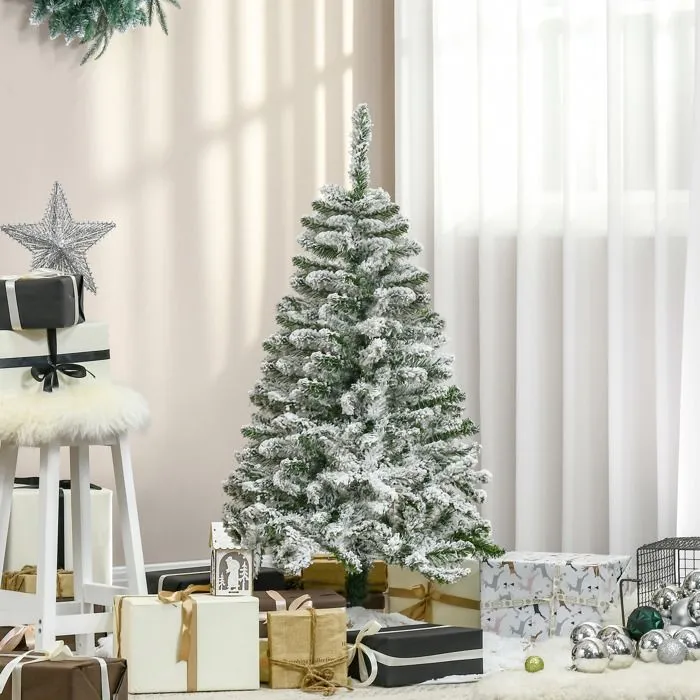 HOMCOM Sapin de Noël Artificiel enneigé 120H cm 200 Branches épines Imitation Nordmann Grand réalisme-1
