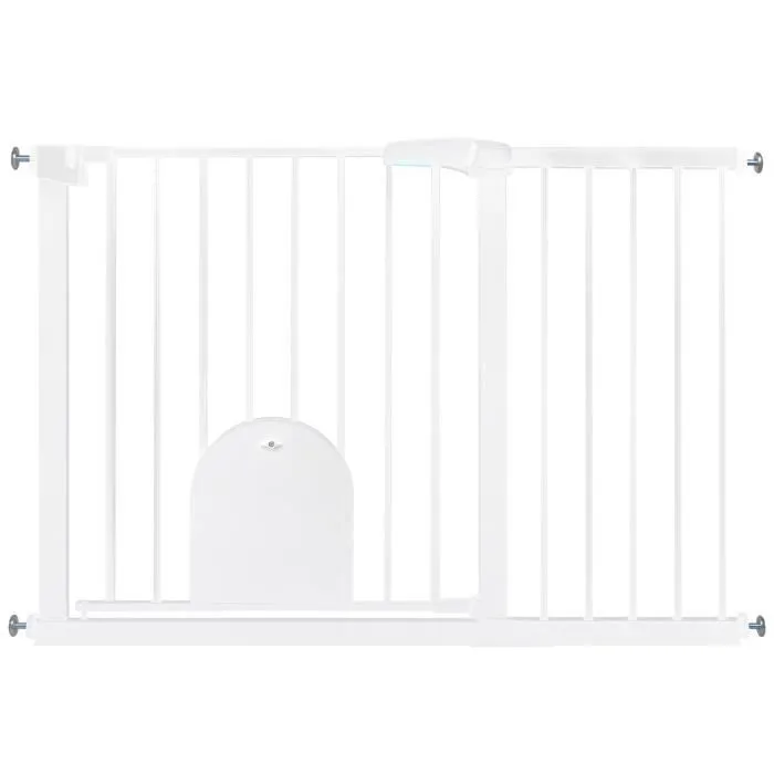 UISEBRT 105-115cm Extensible Barrière de Sécurité avec Chatière Fermeture Automatique sans Perçage pour Enfants et Animaux Blanc-0