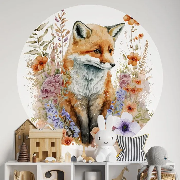 Sticker mural rond / cercle Enfants - Renard 3617689824024 - Adhésif + Protection MATE - Diamètre 90 cm-0