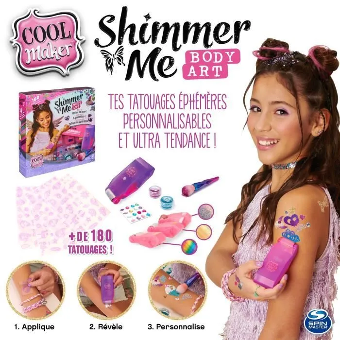COOL MAKER - Shimmer Me Body Art - Machine à Tatouages pour enfants - 180 motifs Avec Couleurs Strass et Paillettes-4