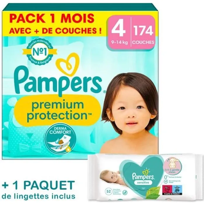 Couches Pampers Premium Protection Taille 4 - Pack 1 mois 174 Couches-0