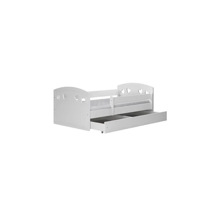 Lit J en panneau de haute qualité MDF laqué 180 x 80 cm avec tiroir, matelas inclus, couleur Blanc-1