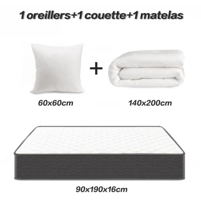 Ensemble matelas, couette et oreillers - IZTOSS - Mémoire de forme - 90x190 cm - Ferme - Hypoallergénique-1
