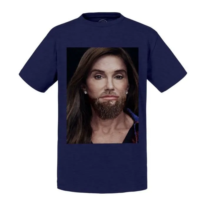 T-shirt Enfant Bleu Jenner Avec une Barbe Photo de Star Célébrité Humour Troll Trololol Tendance Petite Taillée-0