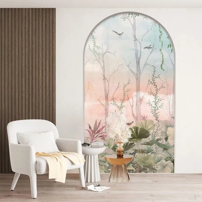 Stickers Trompe l'oeil Arche - Voute Enfants - Oiseaux Forêt 3617681166276 - Largeur 120 x Hauteur 215 cm-1