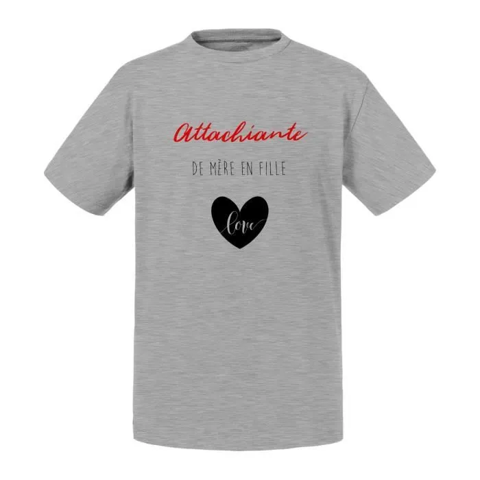T-shirt Enfant Gris Attachiante de Mere en Fille Humour Drole-0