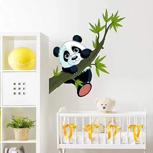 Ambiance Sticker Stickers adhésifs Enfants - Sticker Autocollant Panda heureux sur une branche - Décoration murale-0
