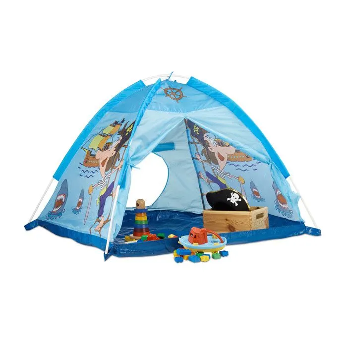 Relaxdays Tente enfant intérieur garçon fille tente de jeu Pirate extérieur pop-up 3 ans HxlxP:90 x 118 x 115 cm, bleu-0
