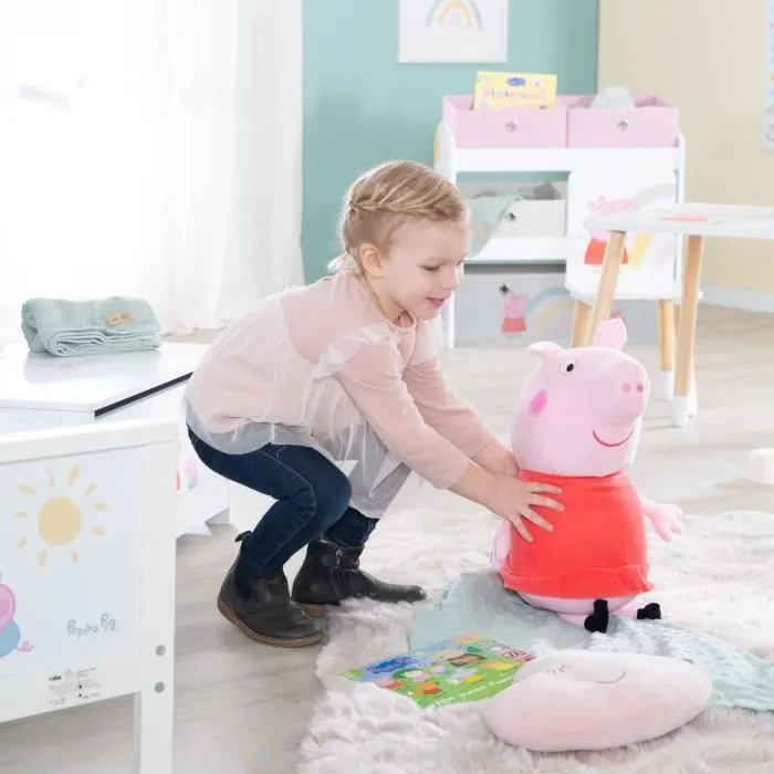 ROBA Peppa Pig Étagère de Rangement pour Jouets - 5 Boîtes en Tissu - Motif de la Truie et Cochon - Bois Laqué Rose - Blanc-3