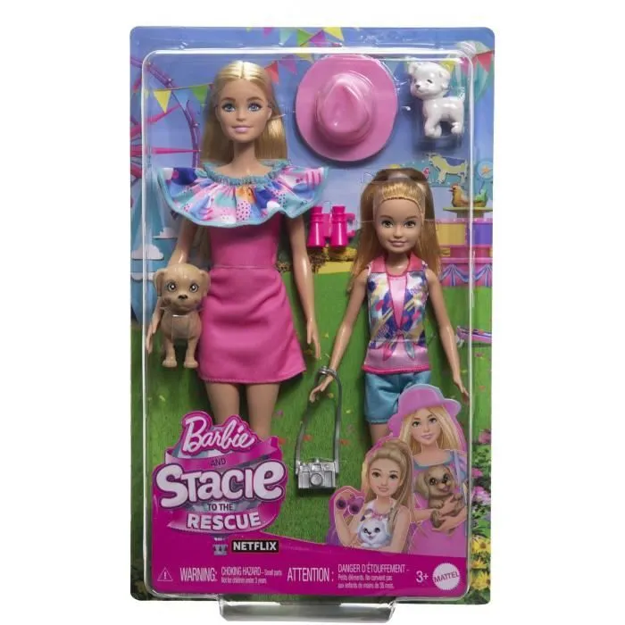 Barbie-Coffret Poupées Stacie et Barbie avec 2 chiots et accessoires HRM09-5
