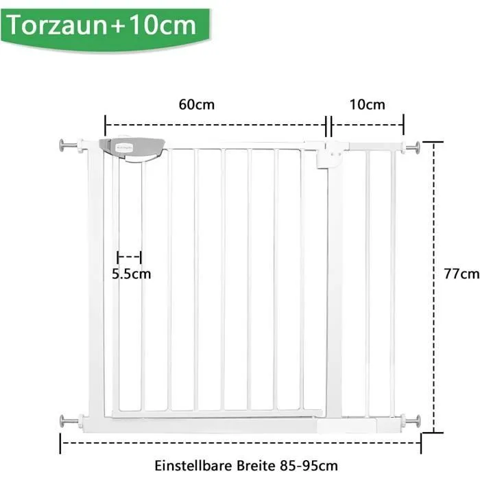 XMTECH Barriere de Securite, Longueur réglable dim.85-95 cm, Ouverture Double Sens -sans perçage, blanc, pour enfants et animaux-1